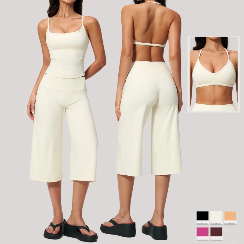 Quick Dry Shockproof Yoga Sets for Women High Waist Wide Leg Trousers