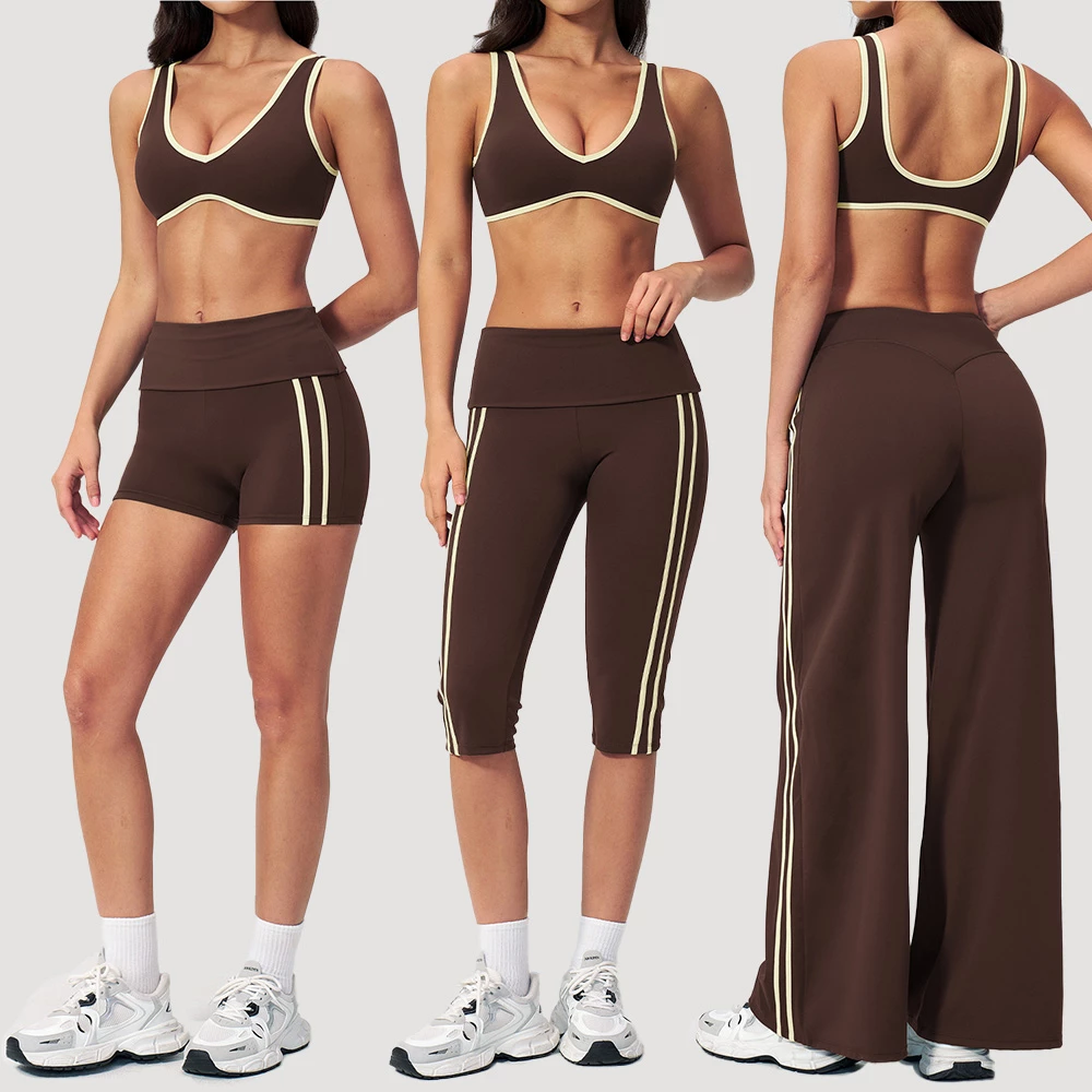 Women's Color-Blocked Naked Feel Tight-Fitting Yoga Set  Bra Pants Outdoor Suit